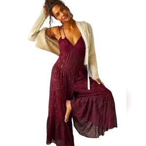 Free People Make Me Love You Lace Romper Jumpsuit Wide Leg Boho